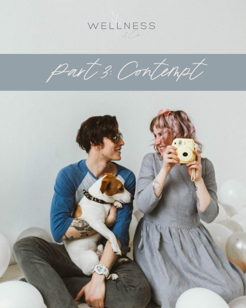 Man and woman posing for photo holding a dog for part 3 of toxic communication styles in relationships - contempt.